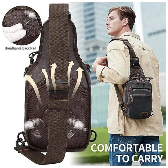 Sling Bag for Men Waxed Canvas Crossbody Bag Chest Bag Water Gray